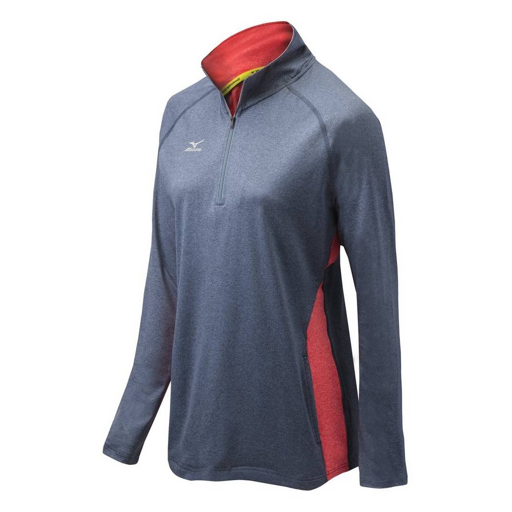 Casaco Mizuno Fire 1/2 Zip - Mulher - Azul Marinho/Vermelhas - EDZMA1564